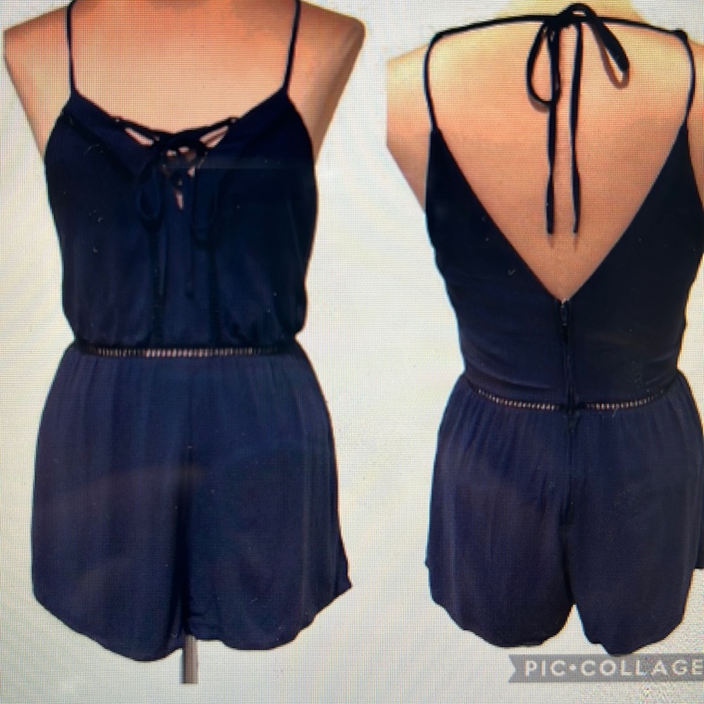 Navy lace cut out romper